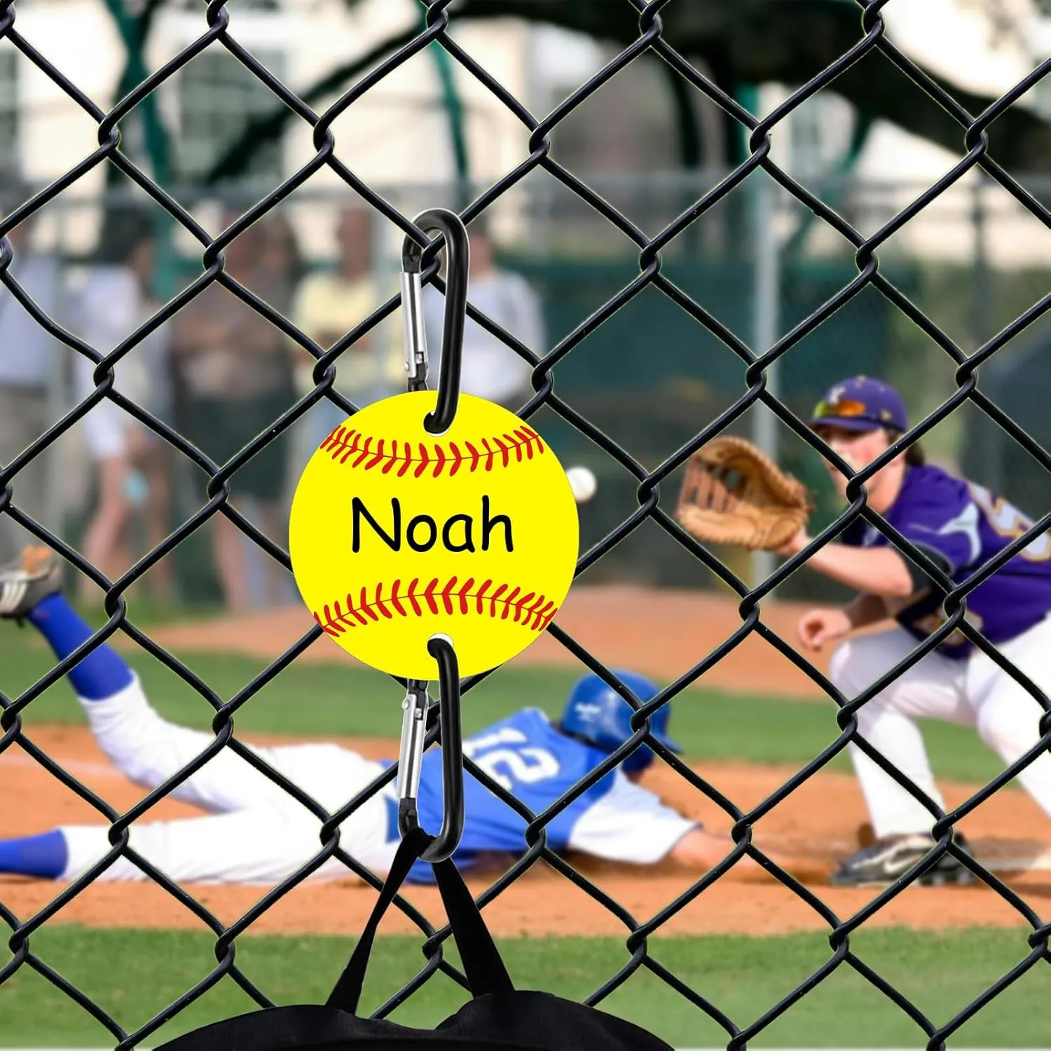 12 Pack Baseball Softball Bag Fence Hooks  Thick Fence Clips with Writable Acrylic Plates  Dugout Organizer for Baseball Softball Gear, Backpacks, Helmets, Bottles, Team Gifts