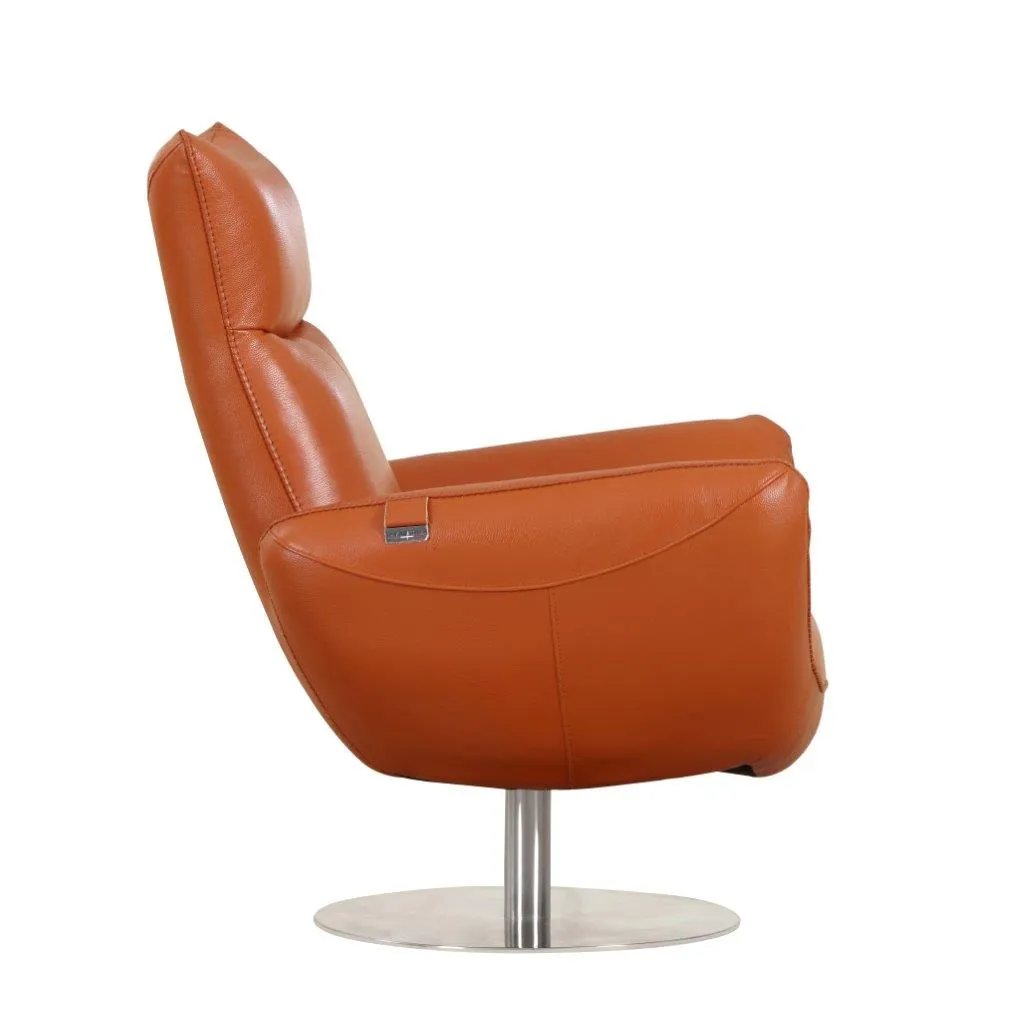 22" Modern Genuine Italian Leather Lounge Chair with Stainless Steel Base and High-Density Foam Cushioning