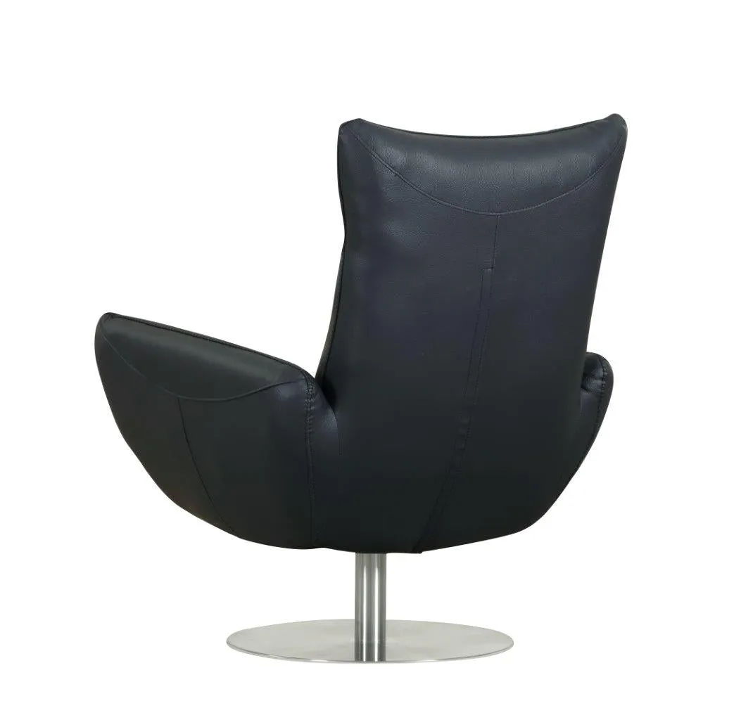 22" Modern Genuine Italian Leather Lounge Chair with Stainless Steel Base and High-Density Foam Cushioning