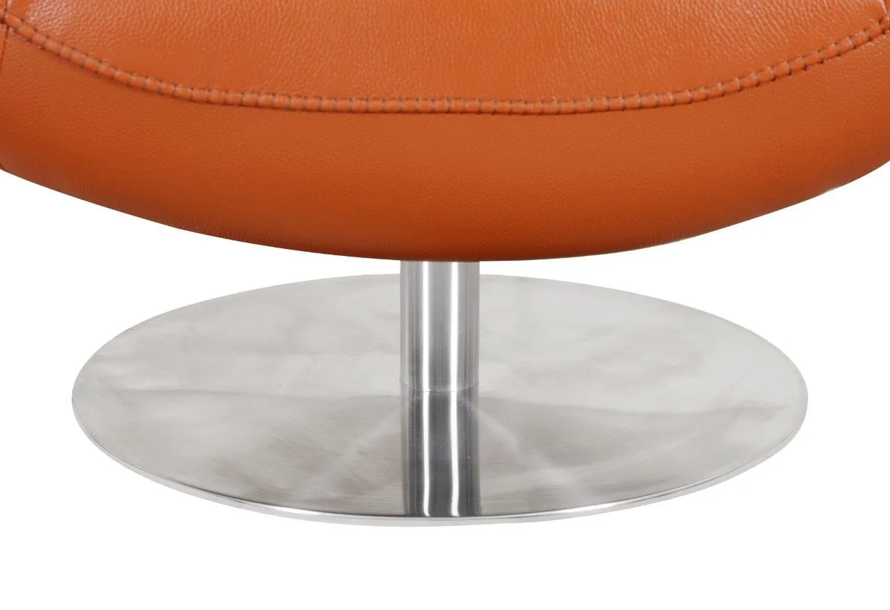 22" Modern Genuine Italian Leather Lounge Chair with Stainless Steel Base and High-Density Foam Cushioning
