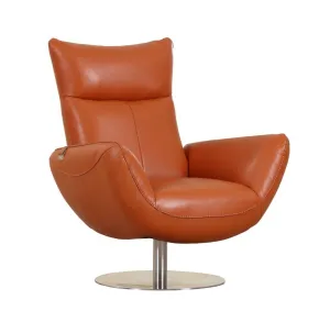22" Modern Genuine Italian Leather Lounge Chair with Stainless Steel Base and High-Density Foam Cushioning