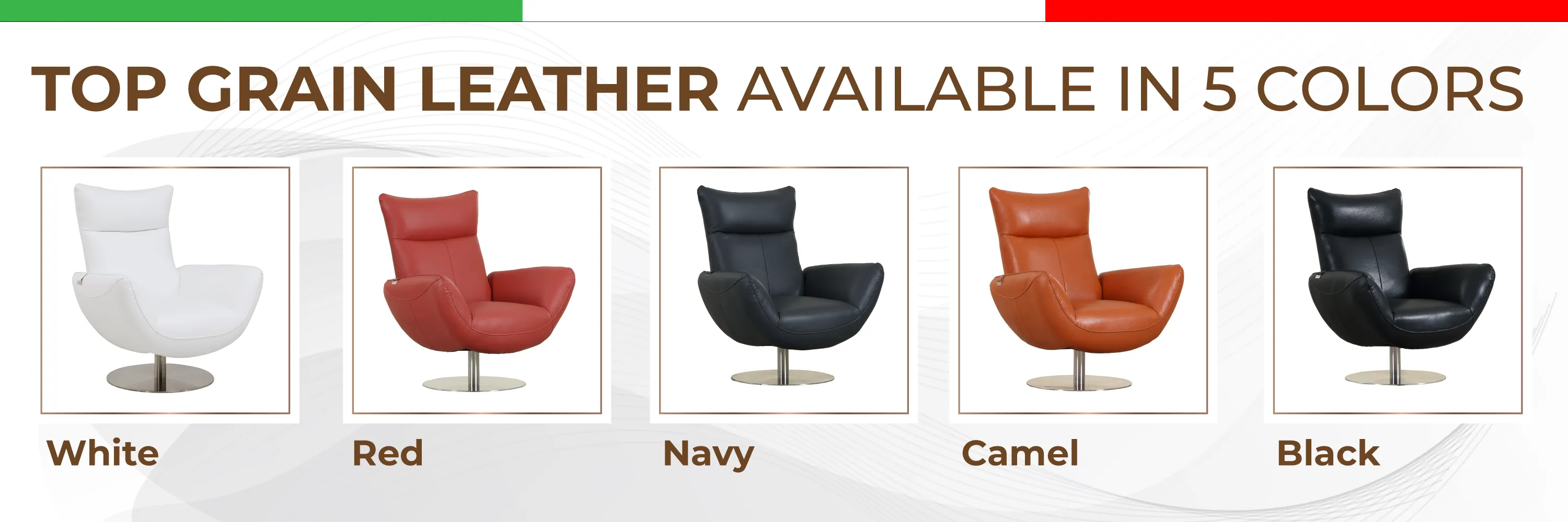 22" Modern Genuine Italian Leather Lounge Chair with Stainless Steel Base and High-Density Foam Cushioning