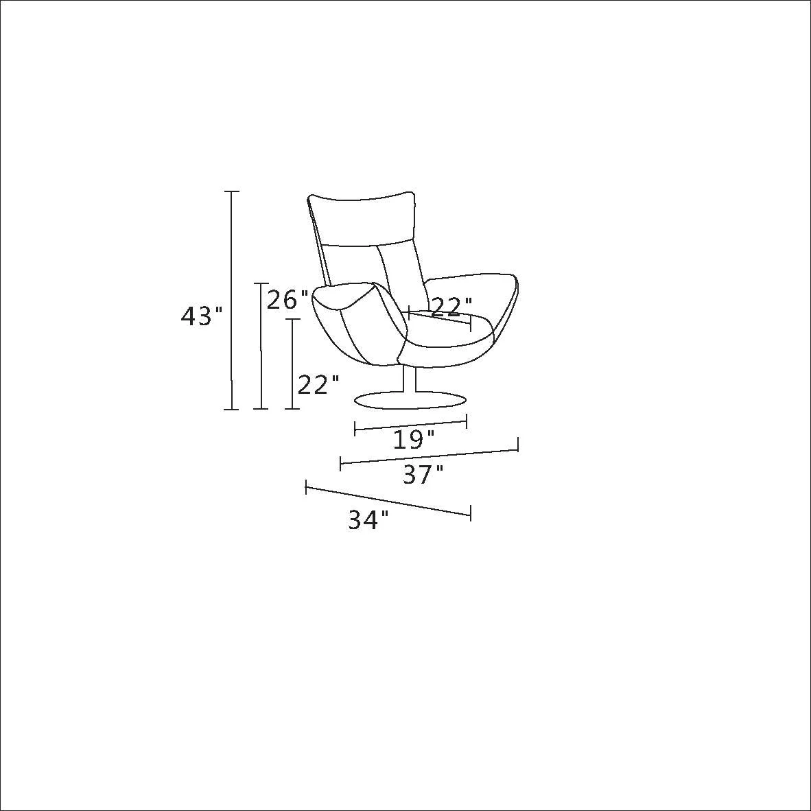 22" Modern Genuine Italian Leather Lounge Chair with Stainless Steel Base and High-Density Foam Cushioning