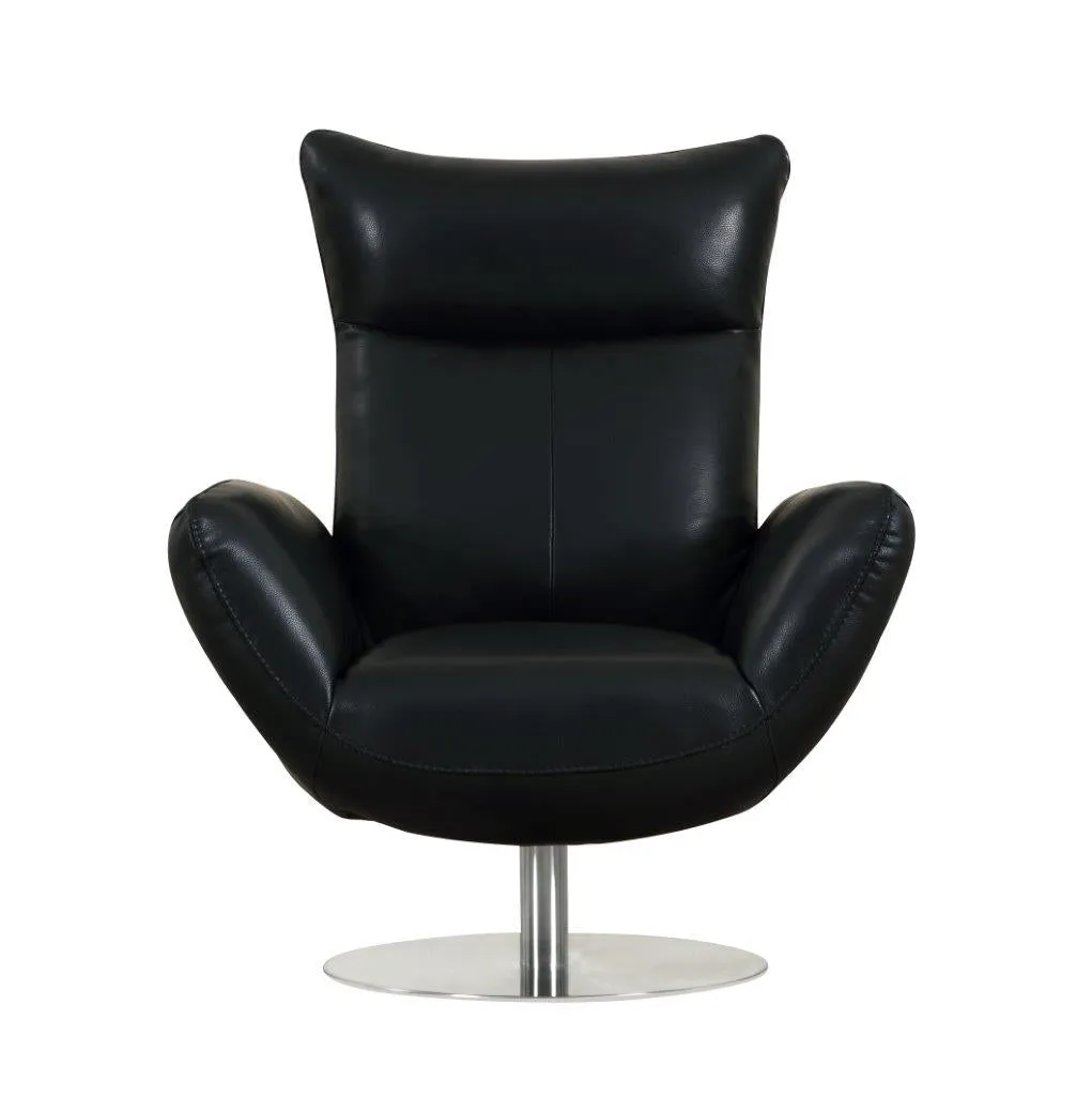 22" Modern Genuine Italian Leather Lounge Chair with Stainless Steel Base and High-Density Foam Cushioning