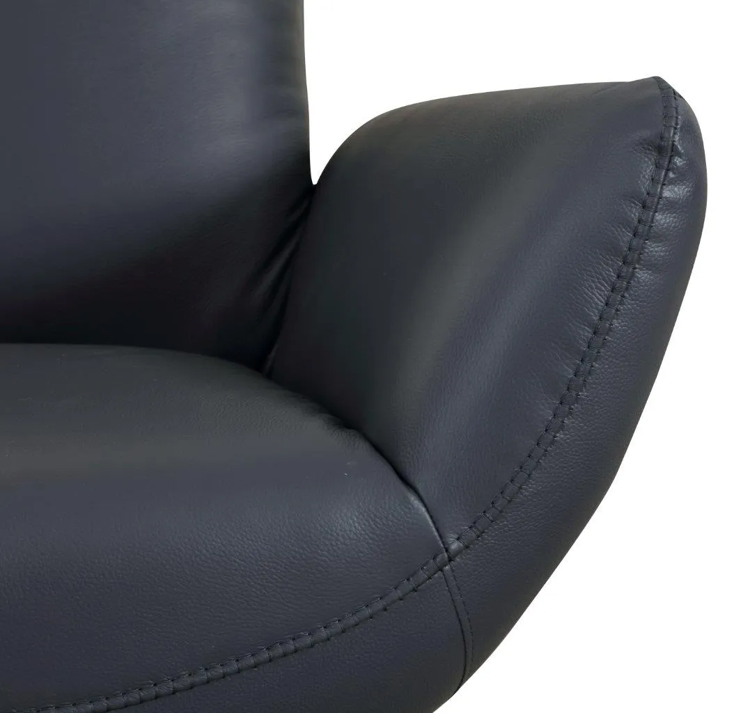 22" Modern Genuine Italian Leather Lounge Chair with Stainless Steel Base and High-Density Foam Cushioning