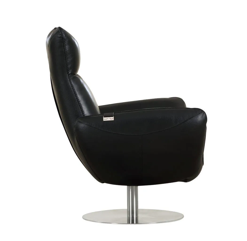 22" Modern Genuine Italian Leather Lounge Chair with Stainless Steel Base and High-Density Foam Cushioning
