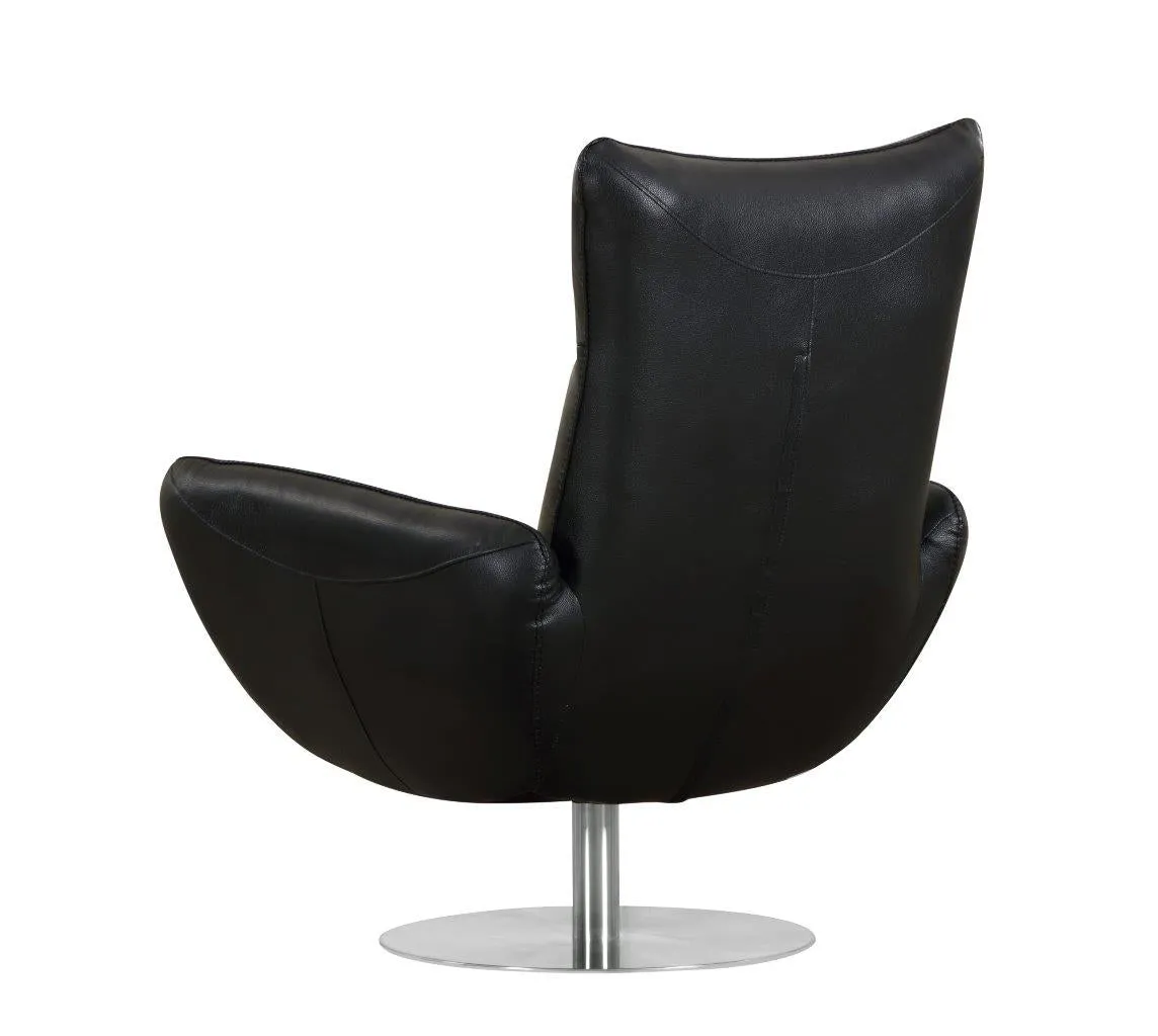 22" Modern Genuine Italian Leather Lounge Chair with Stainless Steel Base and High-Density Foam Cushioning