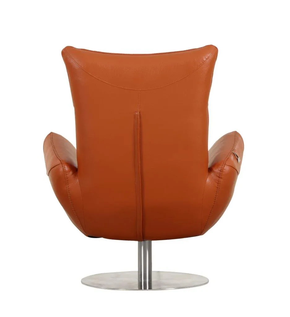 22" Modern Genuine Italian Leather Lounge Chair with Stainless Steel Base and High-Density Foam Cushioning