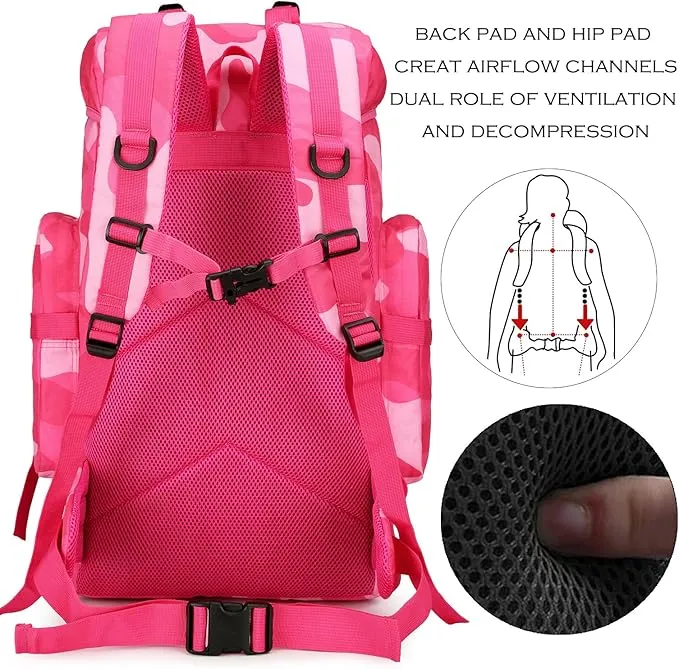 45L Hiking Backpack Camping Rucksack Molle Military Backpack for Outdoor Traveling (Rose Camo)