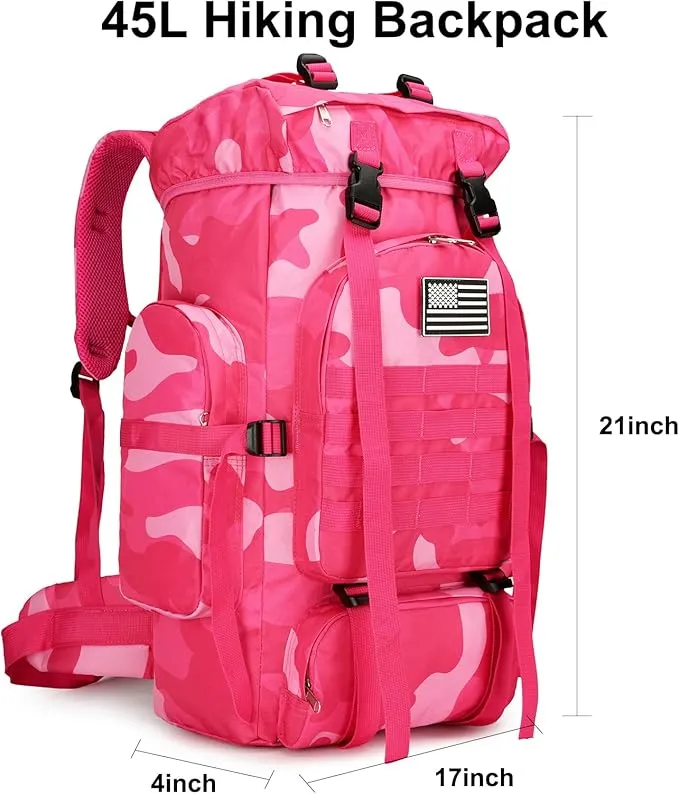45L Hiking Backpack Camping Rucksack Molle Military Backpack for Outdoor Traveling (Rose Camo)