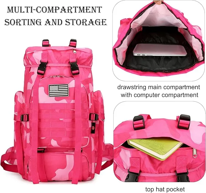 45L Hiking Backpack Camping Rucksack Molle Military Backpack for Outdoor Traveling (Rose Camo)