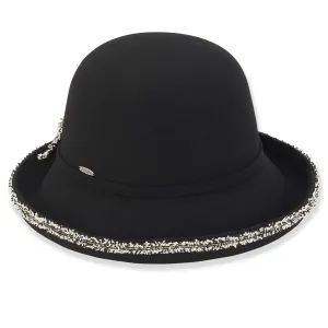 Adora® Wool Hat - Up Brim Cloche Hat with Boucle Trim