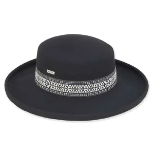 Adora® Wool Hat - Wool Felt Wide Brim Gambler Hat with Woven Band