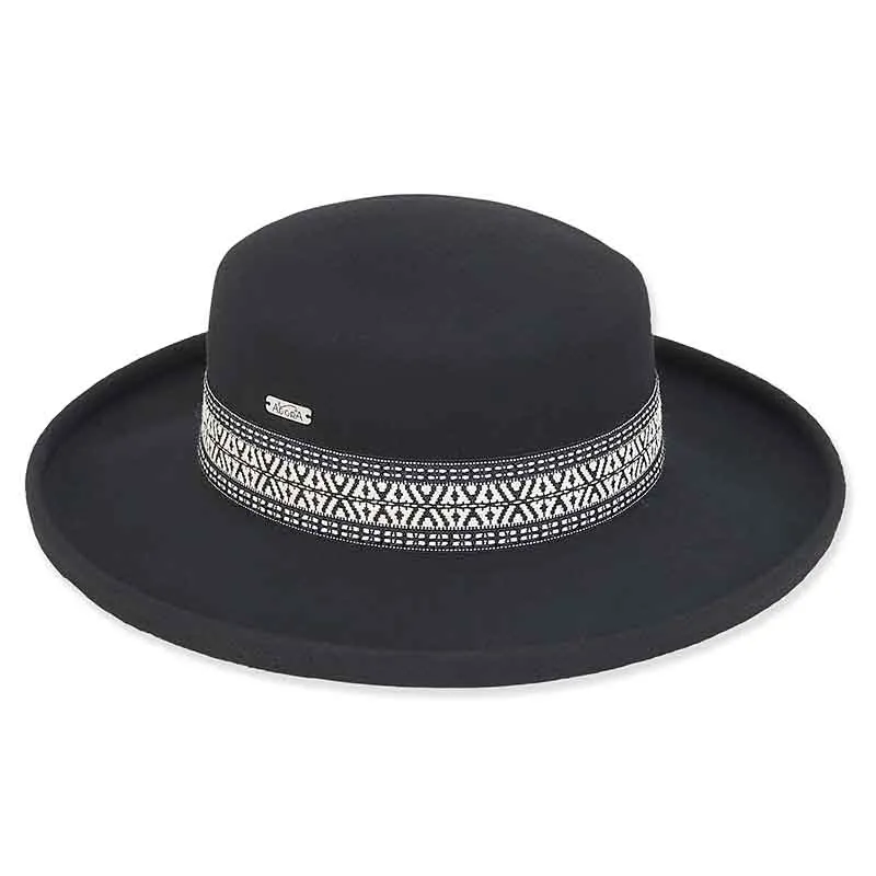 Adora® Wool Hat - Wool Felt Wide Brim Gambler Hat with Woven Band