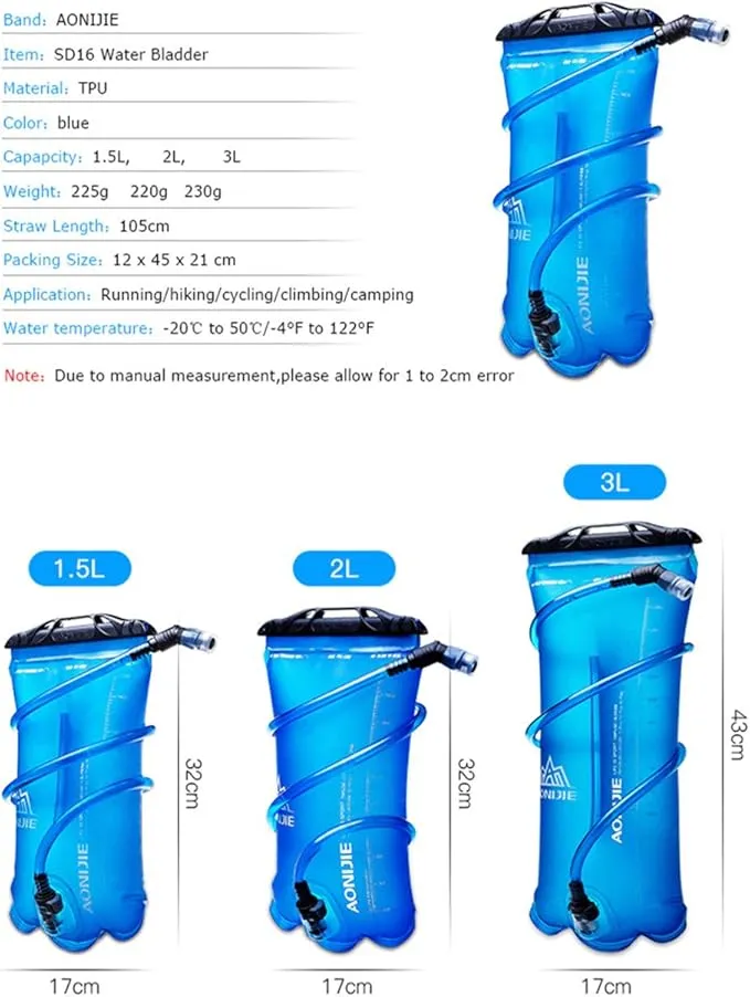 AONIJIE 1L/ 1.5L/ 2L/3L Folding Riding Running Water Bag Outdoor Mountaineering Backpack Drinking Bag (1.5L-TPU)
