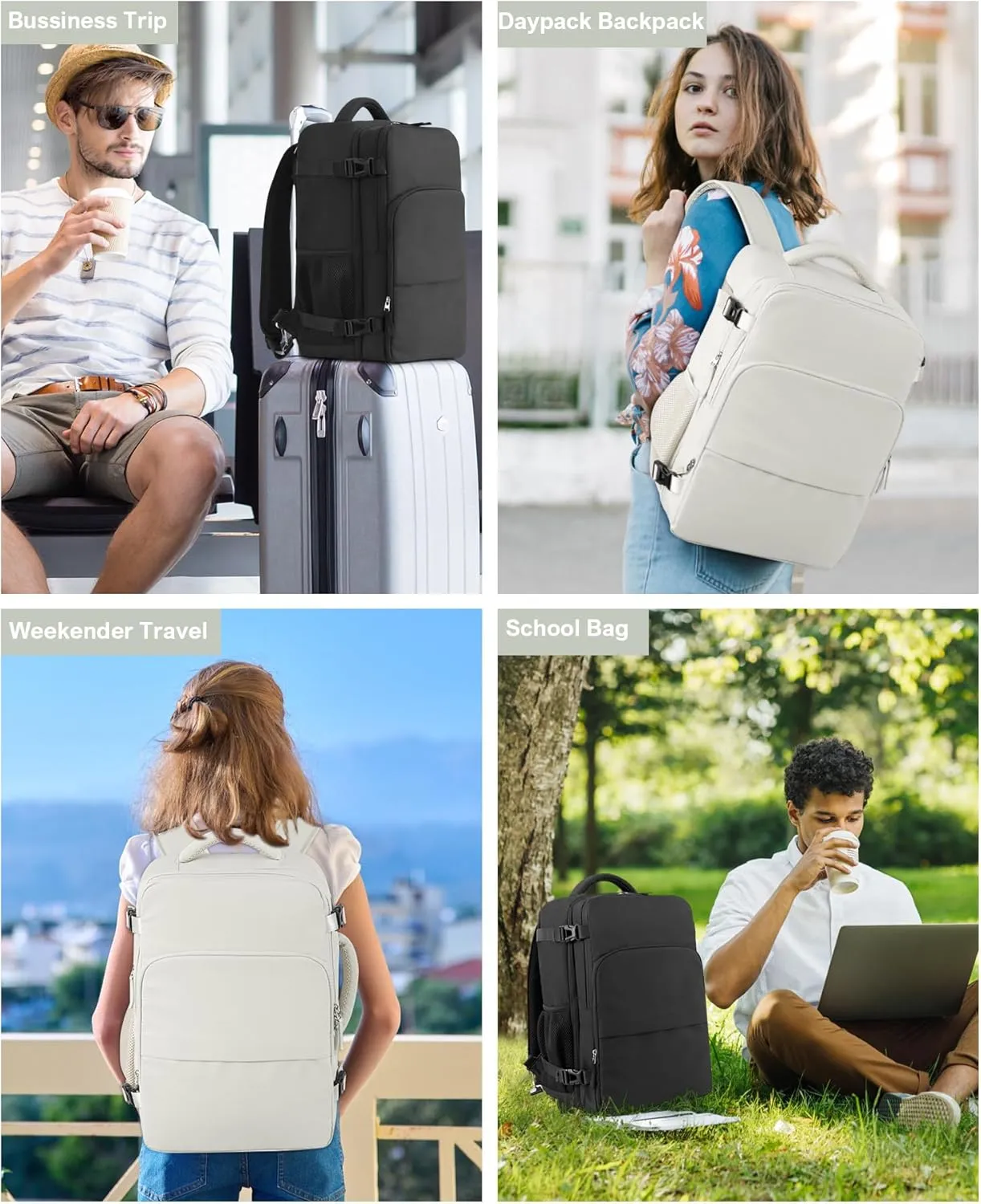 Beraliy Travel Backpack, Carry-on Backpack Airline Approved, Personal Item Bag for Women Men, Hiking Backpack, Business Work Gym Daypack Weekender Bag, Beige