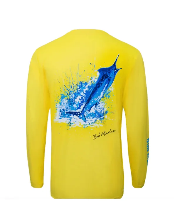 BOB MARLIN GEAR Men's Performance Shirt Ocean Marlin - Yellow - Medium