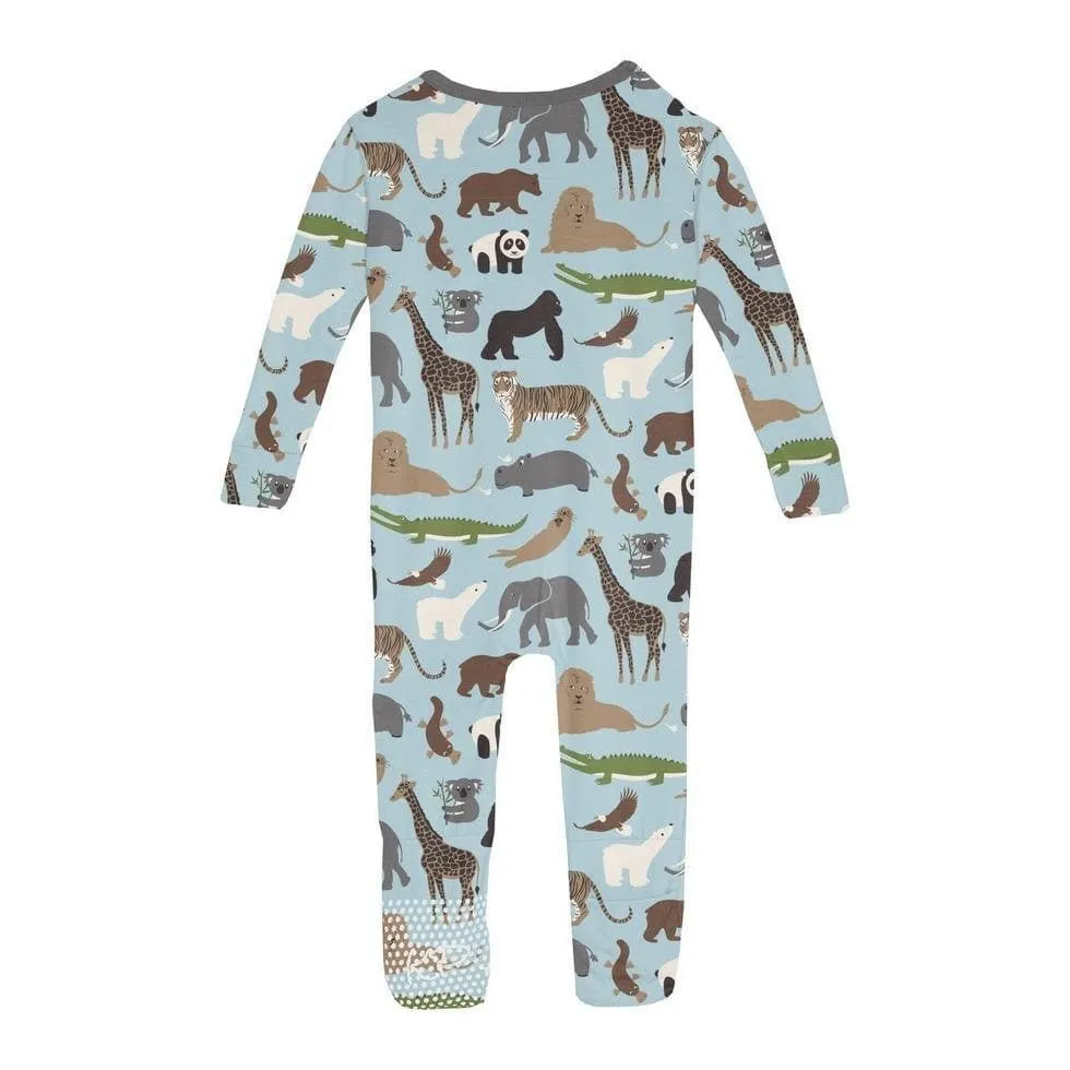 Boy's Print Bamboo Convertible Sleeper with Zipper - Spring Sky Zoo