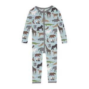 Boy's Print Bamboo Convertible Sleeper with Zipper - Spring Sky Zoo