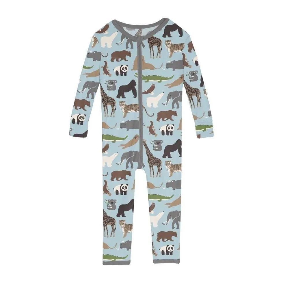 Boy's Print Bamboo Convertible Sleeper with Zipper - Spring Sky Zoo