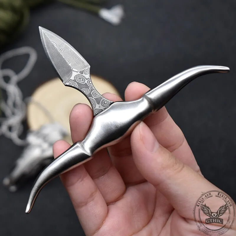 Bull Head Multi Tool Damascus Necklace