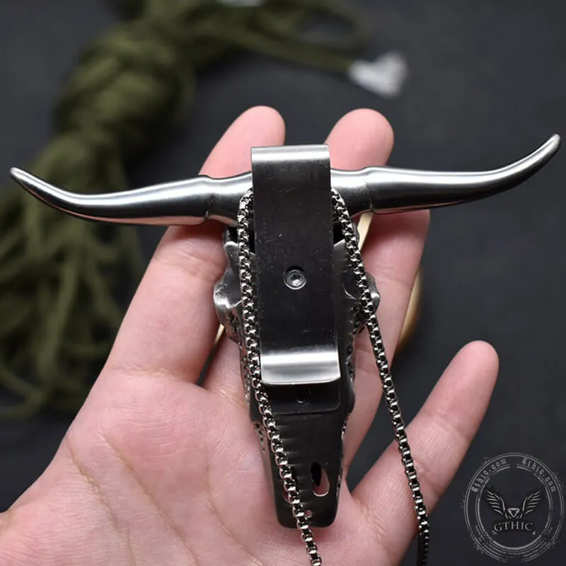 Bull Head Multi Tool Damascus Necklace