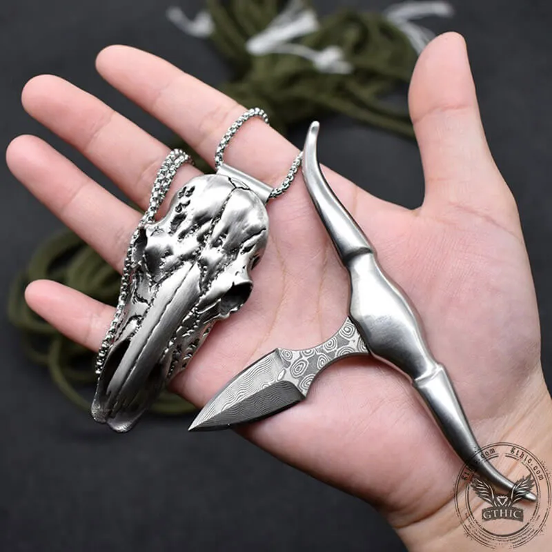 Bull Head Multi Tool Damascus Necklace