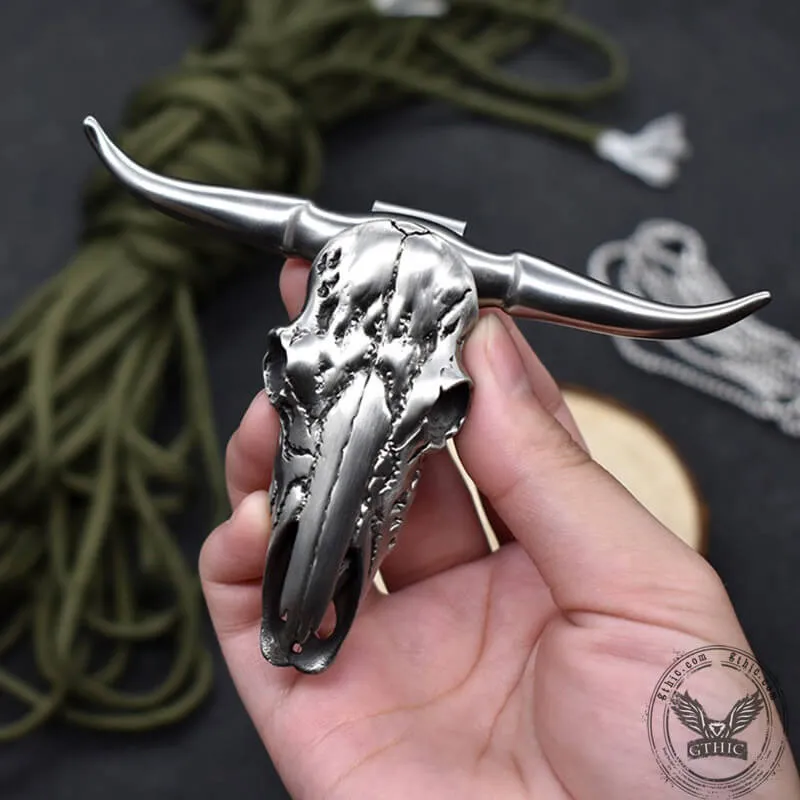 Bull Head Multi Tool Damascus Necklace