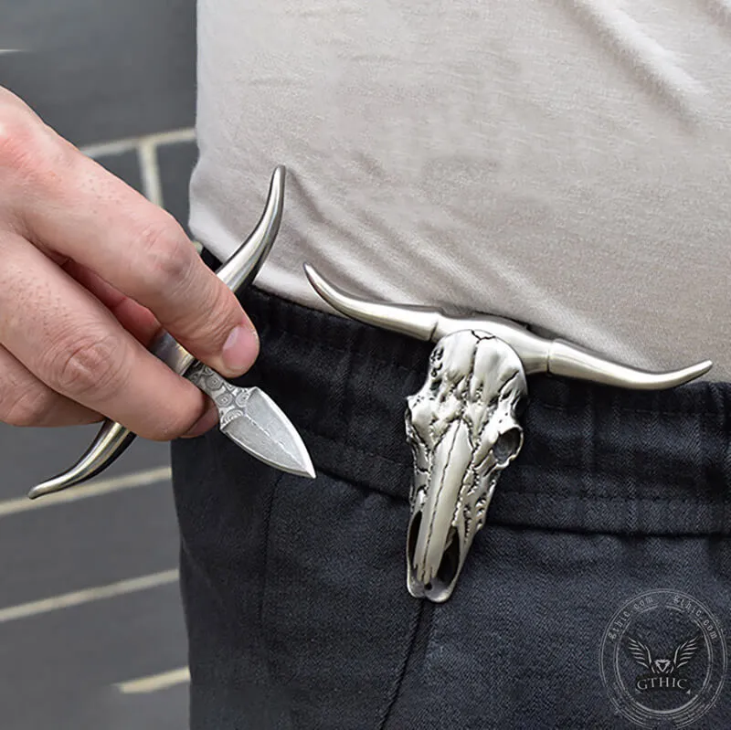 Bull Head Multi Tool Damascus Necklace