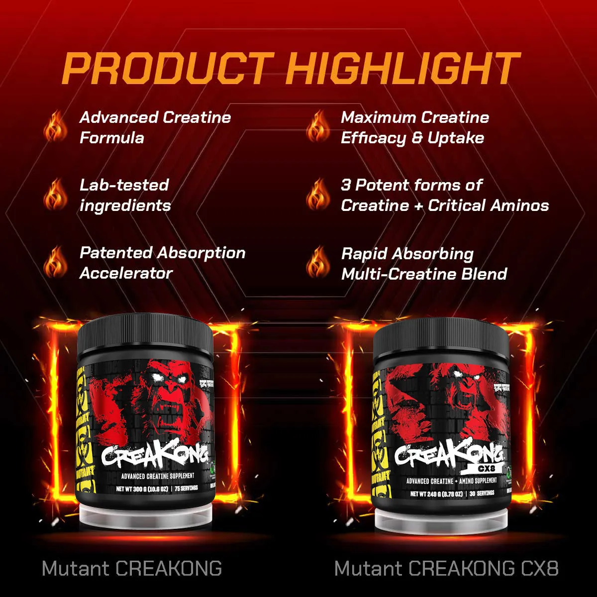 Combo RECOVER & GAIN BUNDLE, Mutant Mass Extreme 12lb   Creakong 249g   Mutant Geaar   Mutant Madness 504g, Muscle Gain
