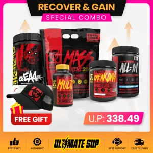 Combo RECOVER & GAIN BUNDLE, Mutant Mass Extreme 12lb   Creakong 249g   Mutant Geaar   Mutant Madness 504g, Muscle Gain