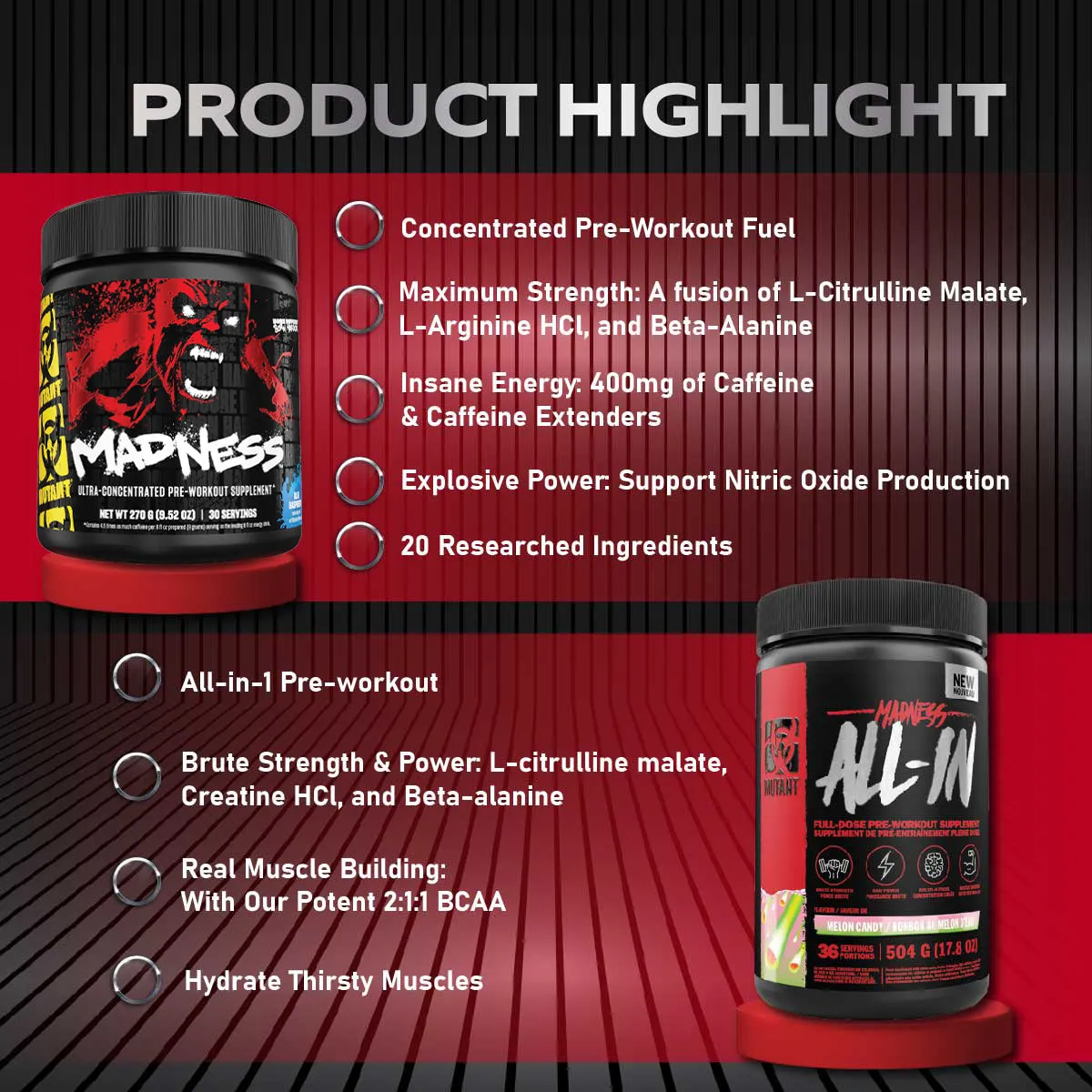 Combo RECOVER & GAIN BUNDLE, Mutant Mass Extreme 12lb   Creakong 249g   Mutant Geaar   Mutant Madness 504g, Muscle Gain