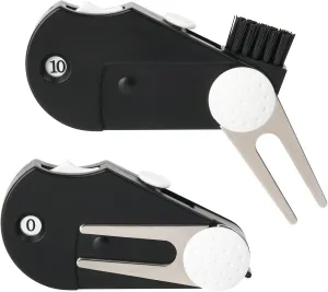 Cosmos 2 Pack Golf Multi-Tool Foldable 5 in 1 Golf Tool with Divot Tool, Stroke Score Counter, Ball Marker, Golf Club Brush and Groove Cleaner, Portable Golf Accessories Tool with Clip