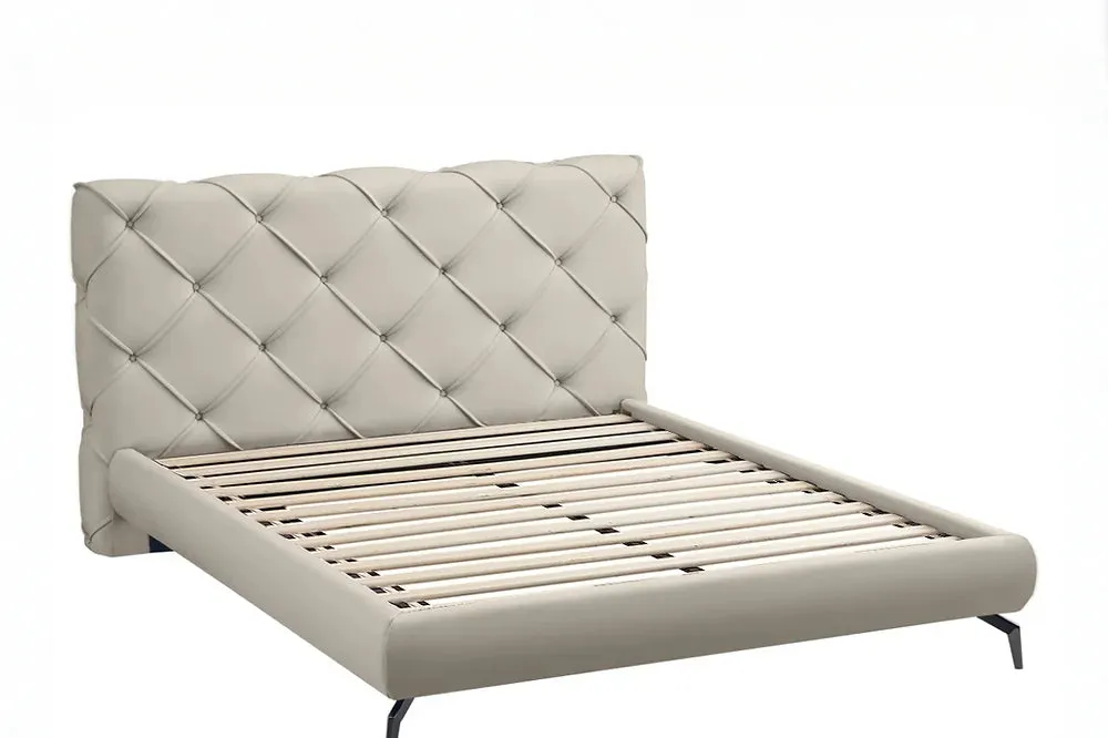 Cream High Density Foam Leather Platform Bed - Queen or King- Model 5945