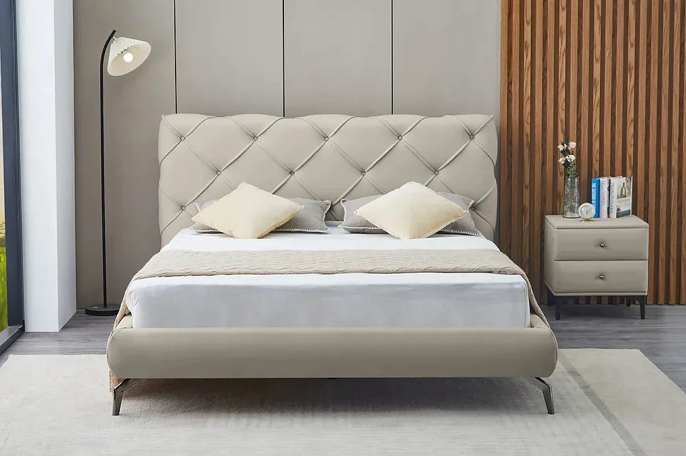 Cream High Density Foam Leather Platform Bed - Queen or King- Model 5945
