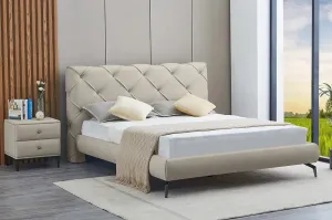 Cream High Density Foam Leather Platform Bed - Queen or King- Model 5945