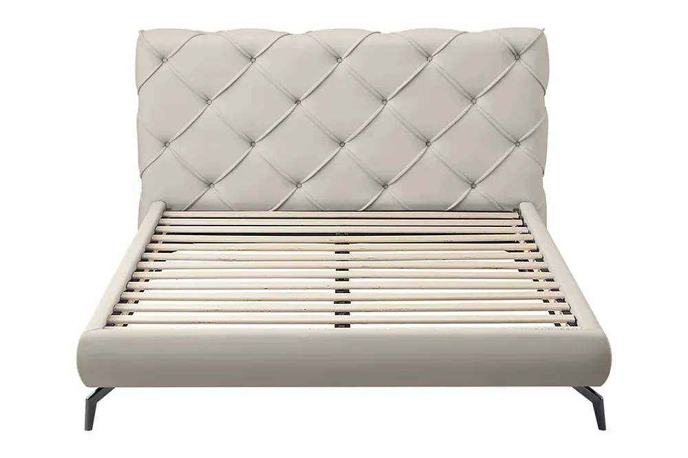 Cream High Density Foam Leather Platform Bed - Queen or King- Model 5945