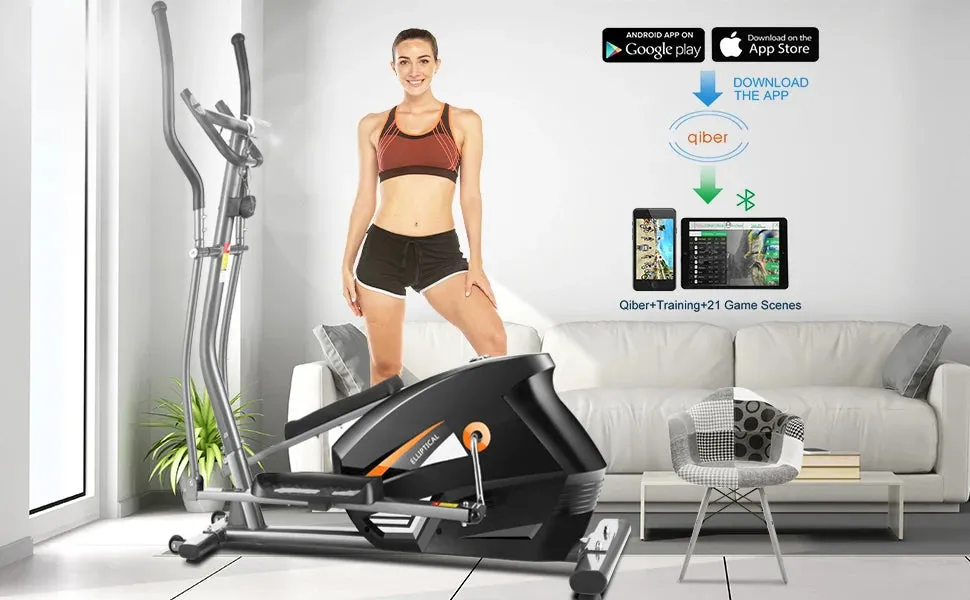 Elliptical Exercise Machine with APP, Heavy-Duty Elliptical Cross Trainer for Home Use, 10-Level Resistance, Max User Weight 390