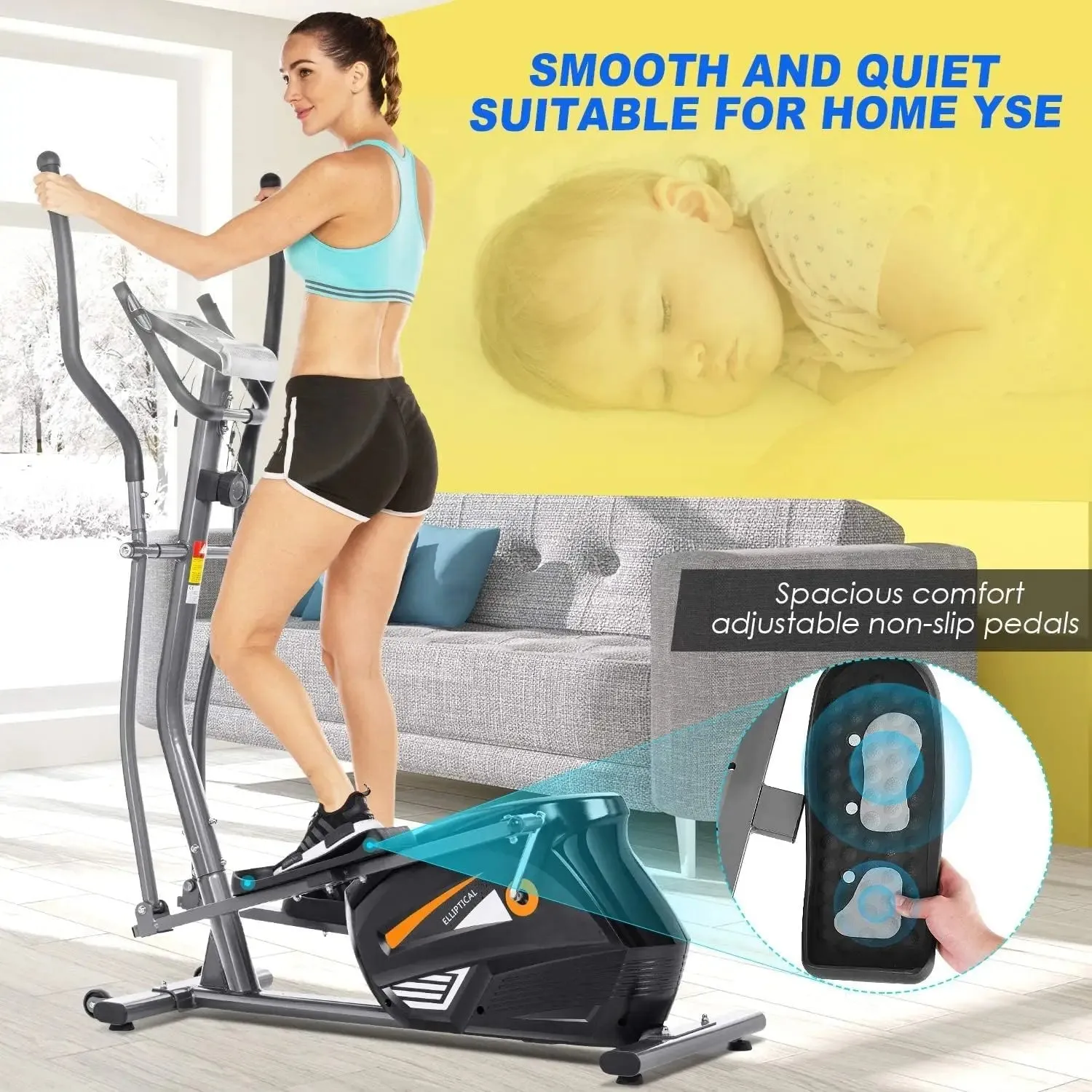 Elliptical Exercise Machine with APP, Heavy-Duty Elliptical Cross Trainer for Home Use, 10-Level Resistance, Max User Weight 390