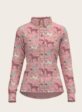 Espoir Everyday Button Shirt Long Shirt Roped Horse Pink