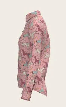 Espoir Everyday Button Shirt Long Shirt Roped Horse Pink