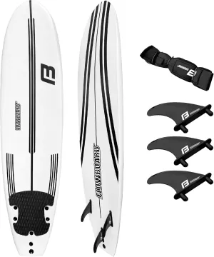 FLOWBOARD Surfboard Softboard Foam - Include (3) Fins 6 Foot Leash and (2) Wood Stringers Inside Board Availalable in 6' and 7' Short Board and 8' Longboard