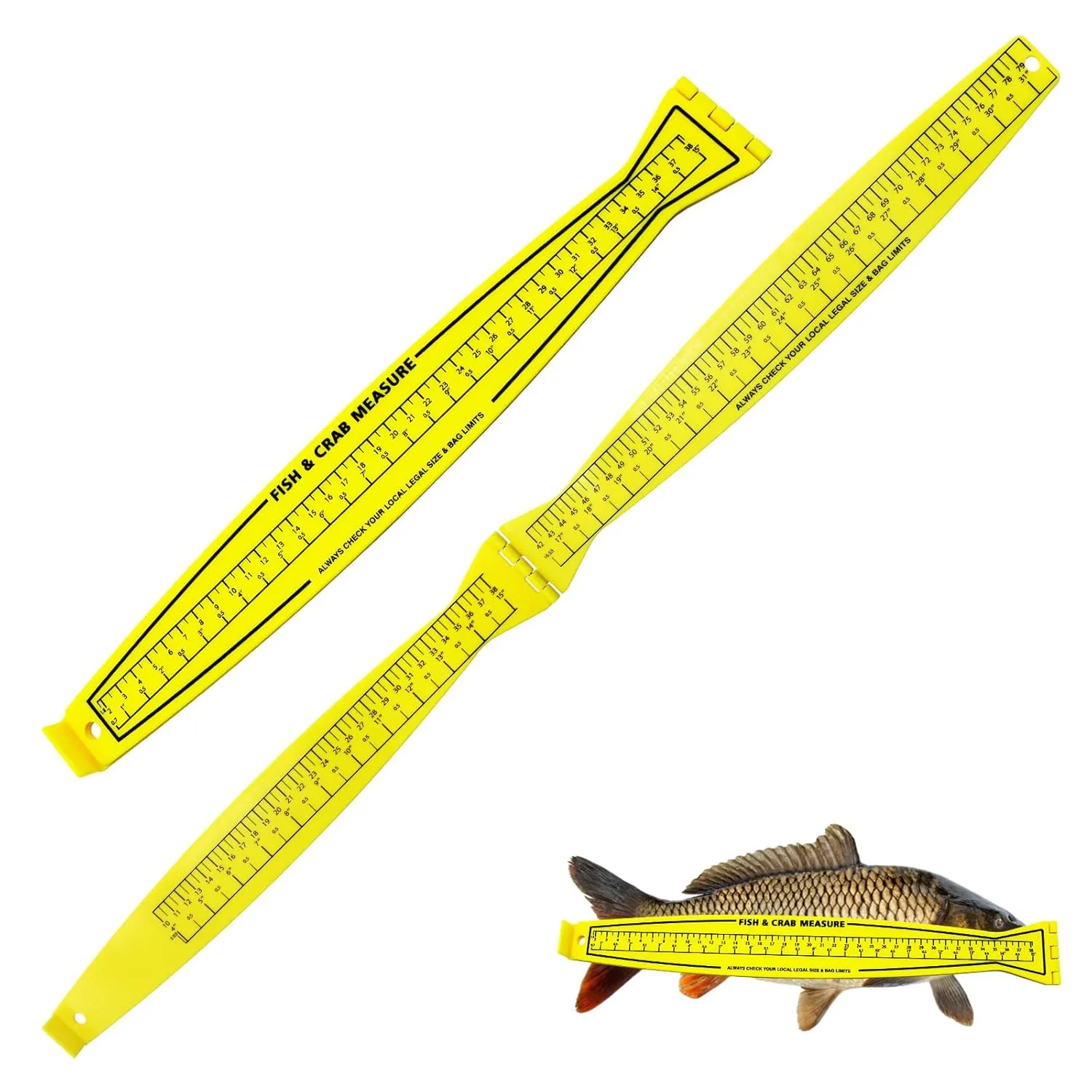 Foldable Fish Measuring Board 32 Inch Lightweight Bump Board - Dual Sided Fishing Ruler for Crabs and Fish, Portable Kayak/Boat Measuring Tool (Yellow)