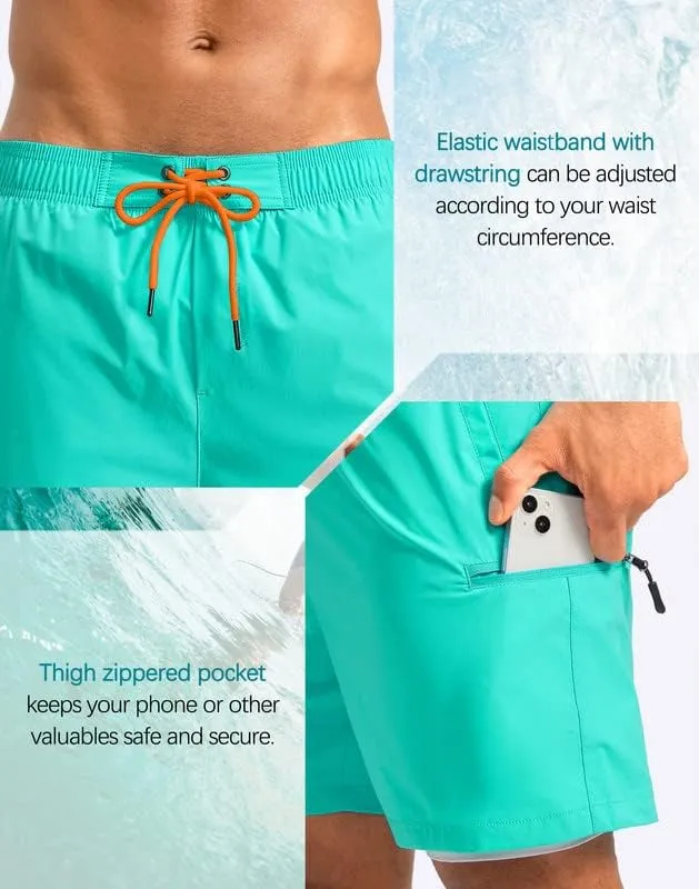 G Gradual Mens Swim Trunks with Compression Liner 5 inch Inseam Quick Dry Bathing Suits with Zipper Pocket-No Thigh Chafing