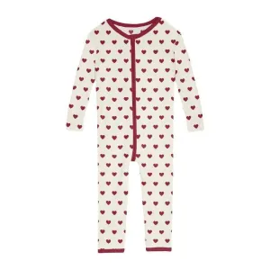 Girl's Print Bamboo Convertible Sleeper with Zipper - Natural Hearts