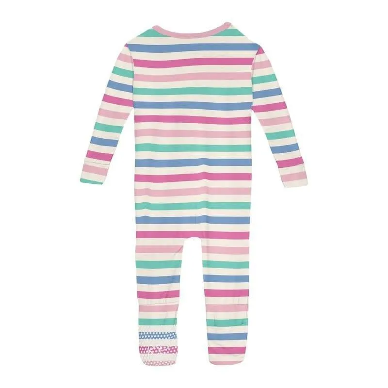 Girl's Print Bamboo Convertible Sleeper with Zipper - Skip To My Lou Stripe