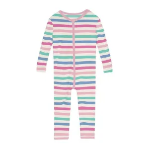 Girl's Print Bamboo Convertible Sleeper with Zipper - Skip To My Lou Stripe