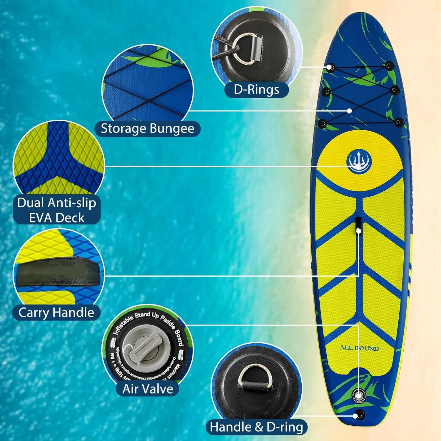 Inflatable Stand Up Paddle Board, 10'6" Paddle Boards with Premium Accessories, Aluminum Paddle, Pump, Safety Rope, Repair Kit, Backpack, Wide Stable Design, Non-Slip Deck Paddle Boards for Adults