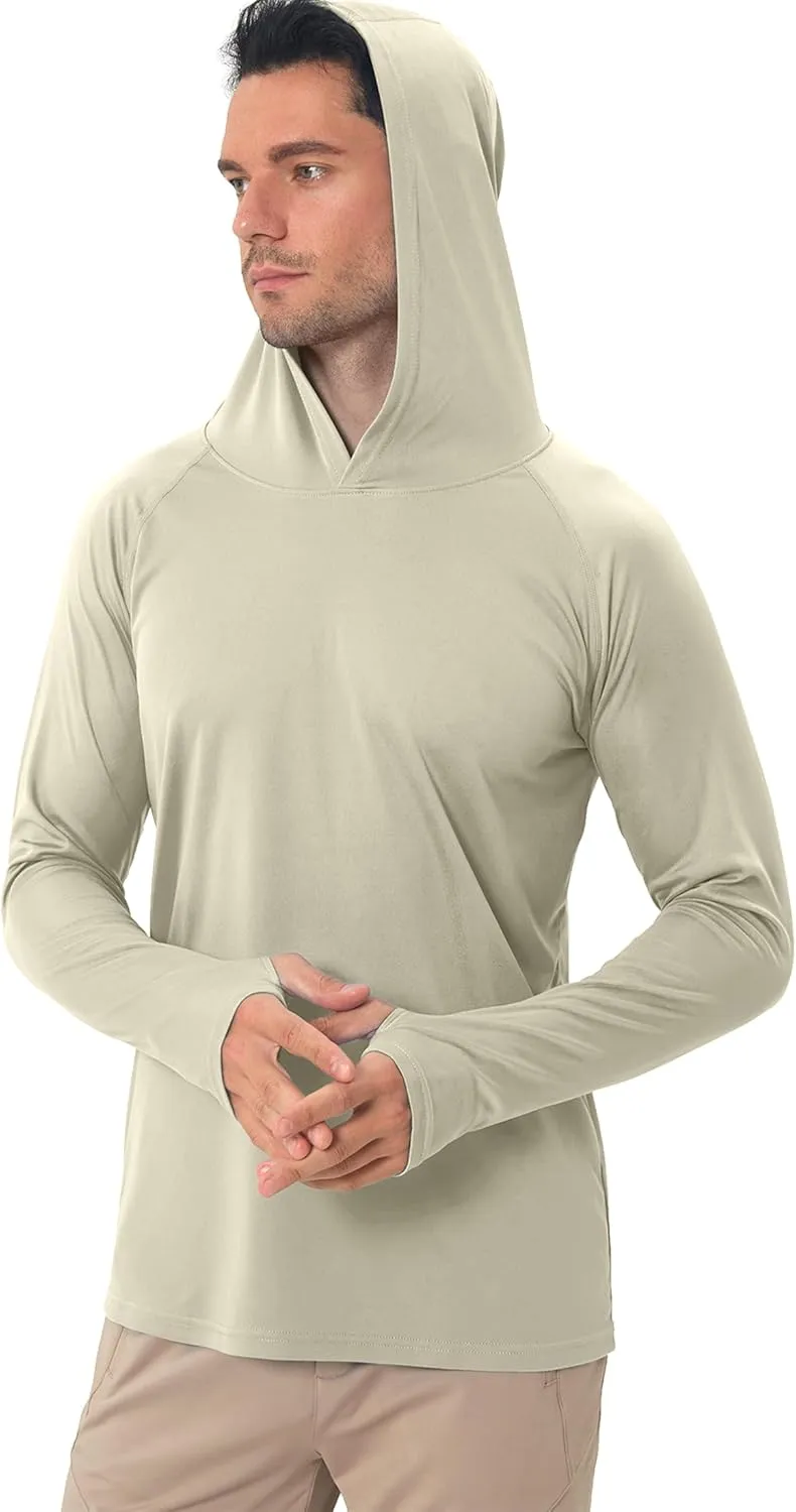 Men's Sun Protection Hoodie Rash Guard Shirts Long Sleeve UPF 50  Swim Fishing Shirt with Hood Lightweight UV SPF