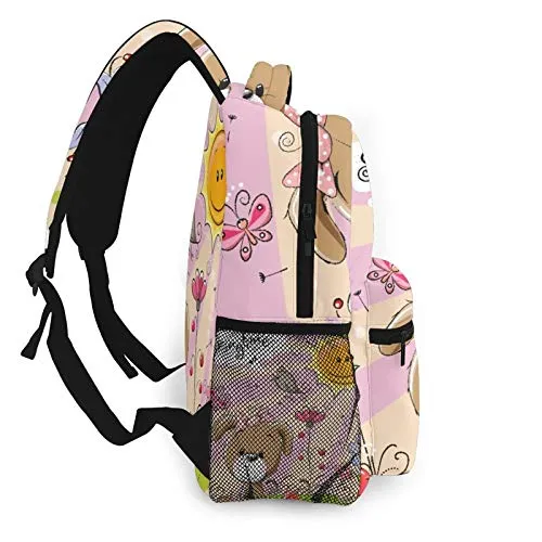 Multi leisure backpack,Cute Cartoon Puppy On The Meadow With Flowers, travel sports School bag for adult youth College Students